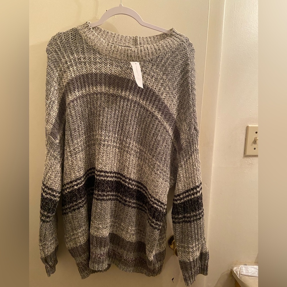 New with tags American Eagle oversized large sweater. Gray and black striped